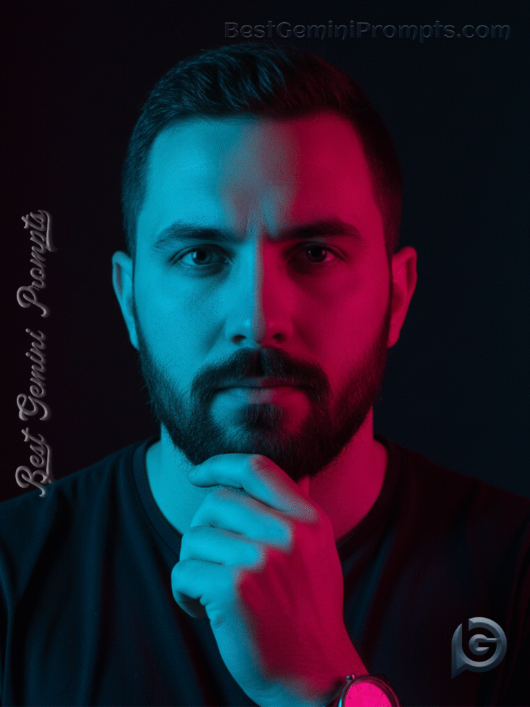 Dual-Color Bearded Man Portrait | BestGeminiPrompts.com