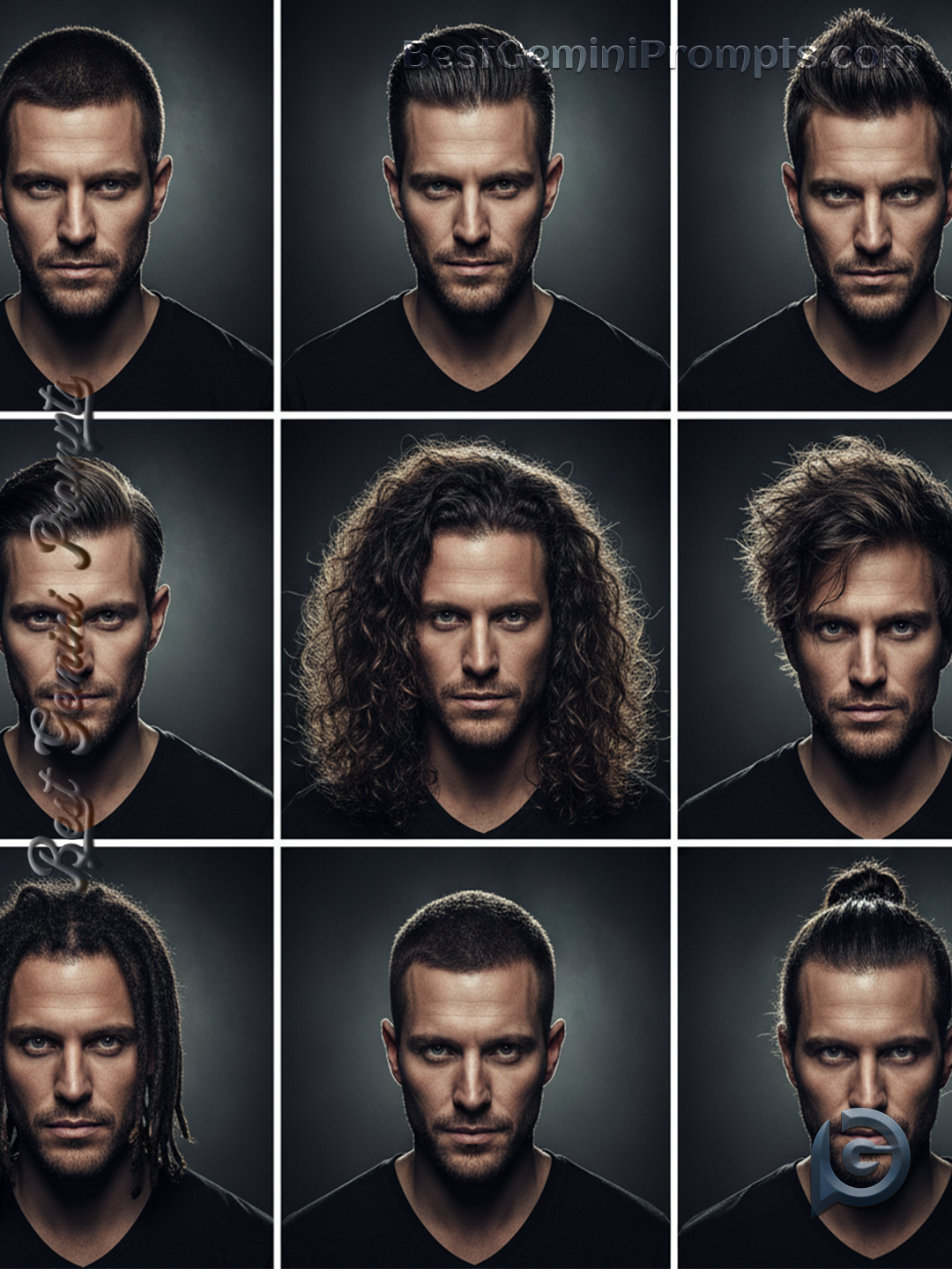 3x3 Grid with Hairstyles | BestGeminiPrompts.com