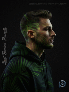 Tropical Leaves Double Exposure Portrait | BestGeminiPrompts.com